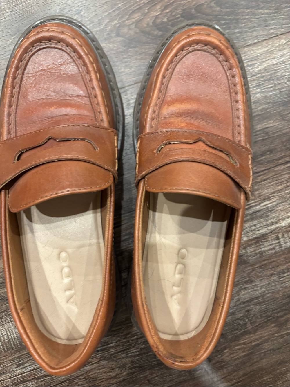 ALDO Brown Leather Penny Loafers Women’s